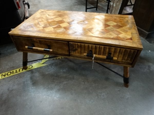 Coffee Table Parquet Top 2 Drawer Coffee Table