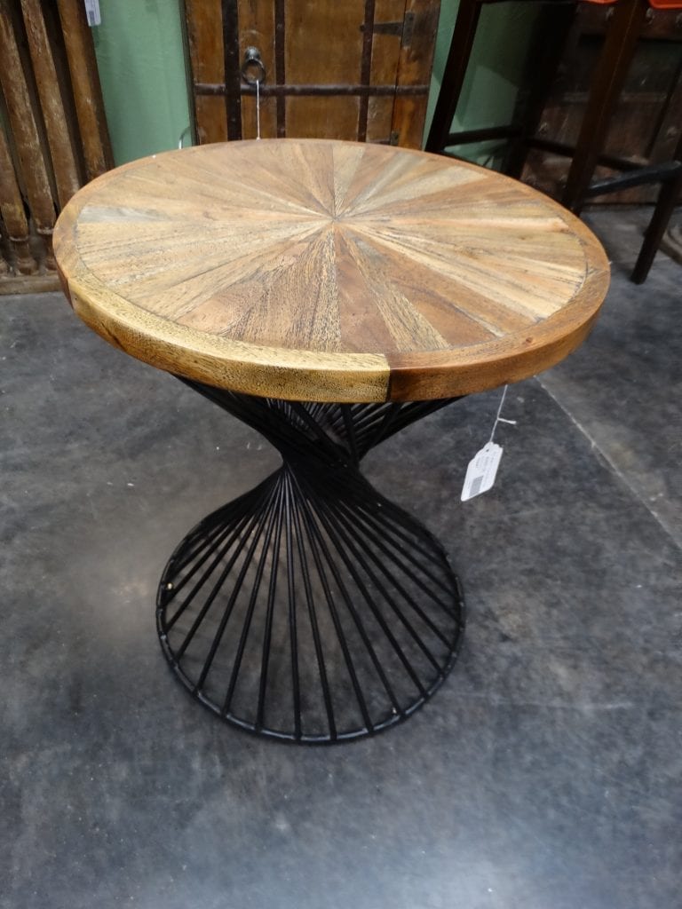 Round Wood and Metal End Table has a rustic industrial vibe.