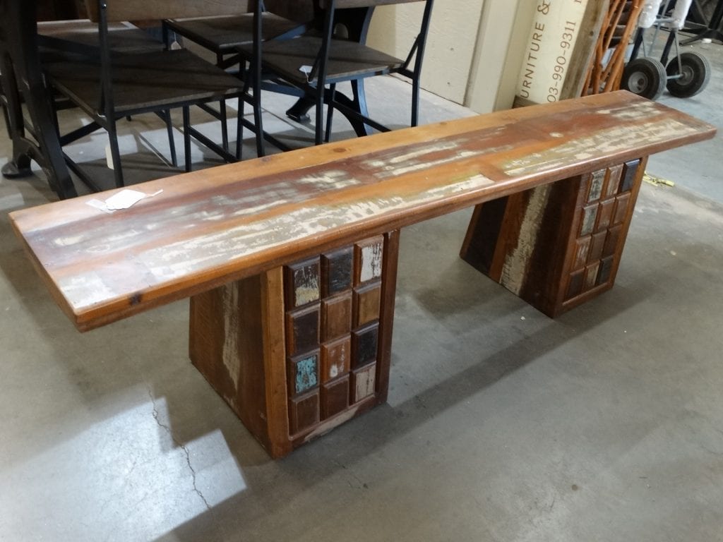 Bench Colorful Reclaimed Wood Bulky Leg Bench