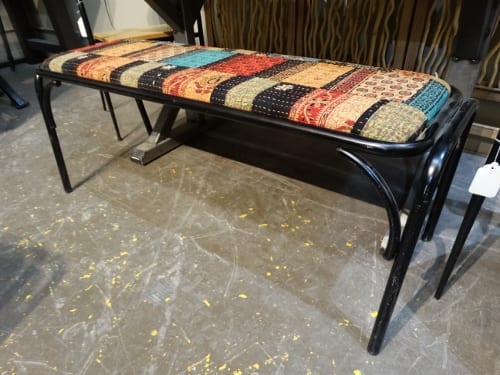 cloth pattern padded bench with iron frame