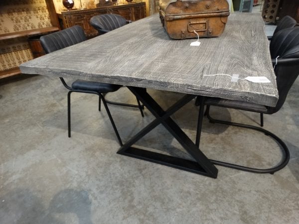 Dining Table Rustic Grey Dining Table with Metal X Base