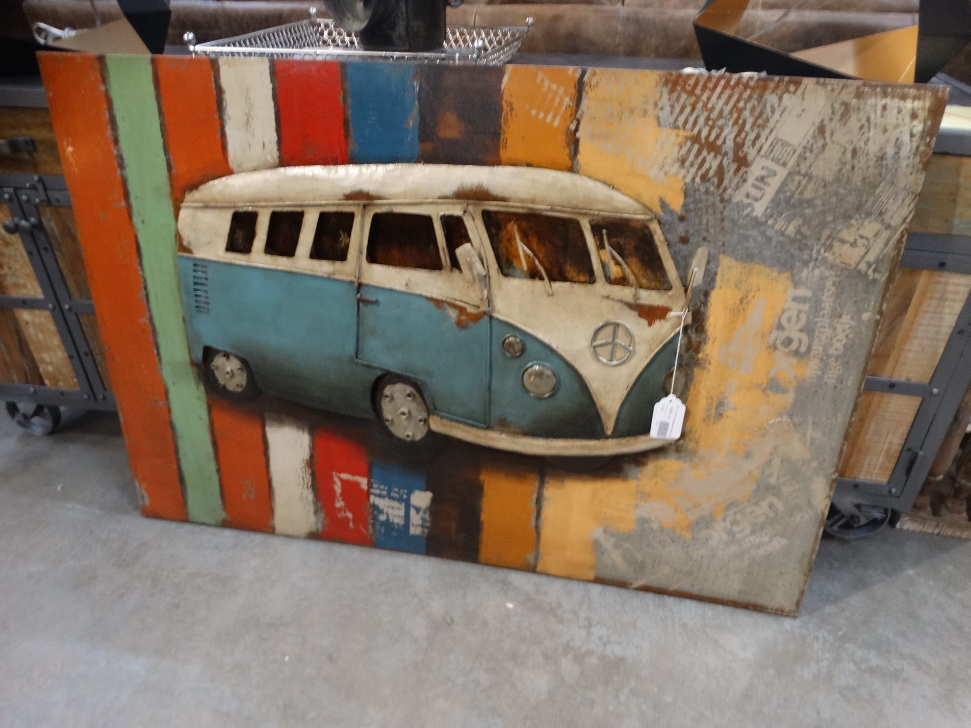 rustic wall art featuring VW Bus