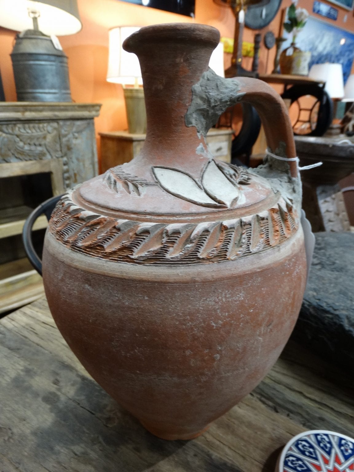 Pottery from Turkey rugged vase features one handle,