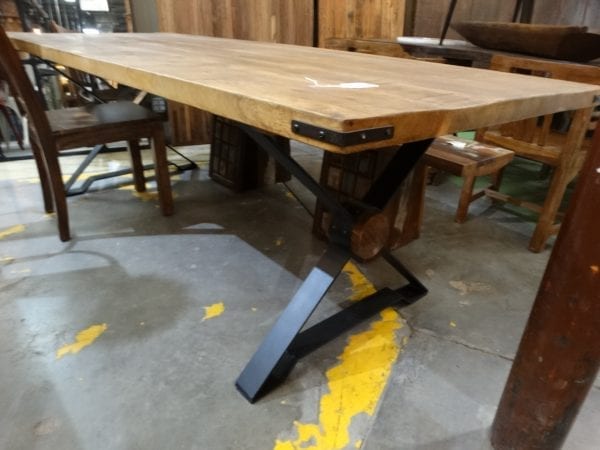 Table Wood Core Metal X Base Dining Table