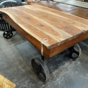 Coffee Table with Storage and Industrial Wheels