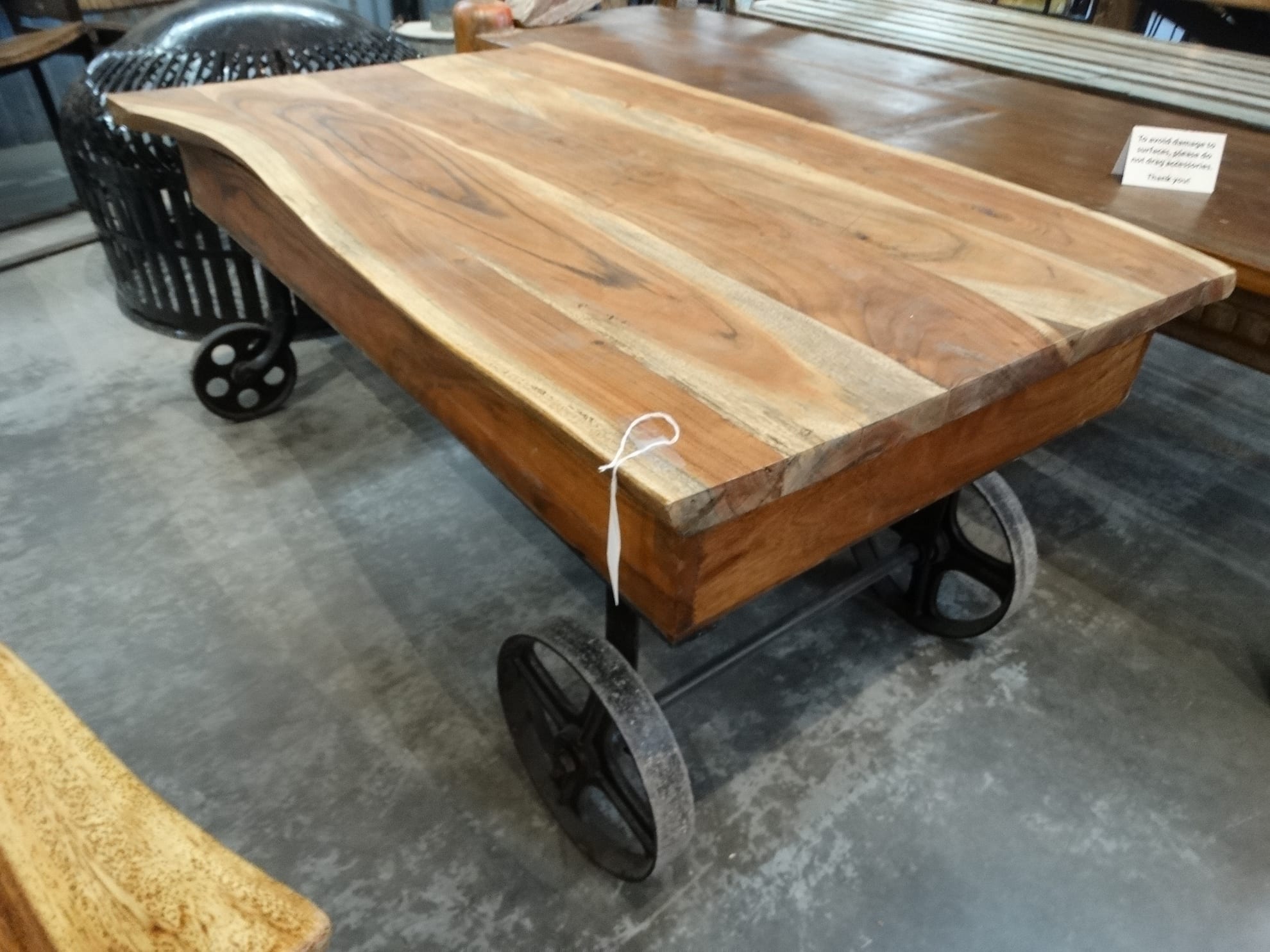 Coffee Table with Storage and Industrial Wheels