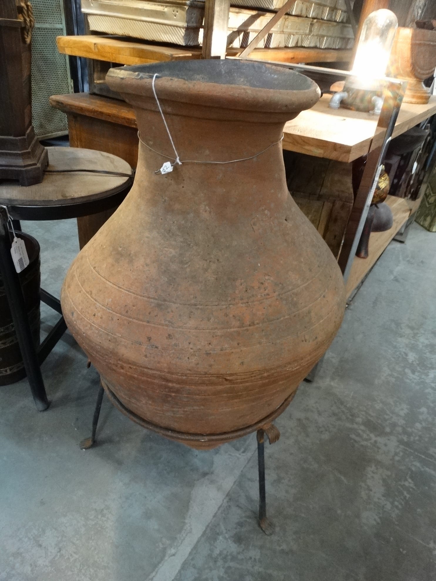 Pottery Large Turkish Pot Vase on Stand