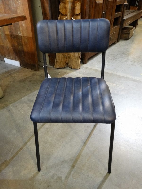 Chair Ribbed Leather Dining Chair Blue