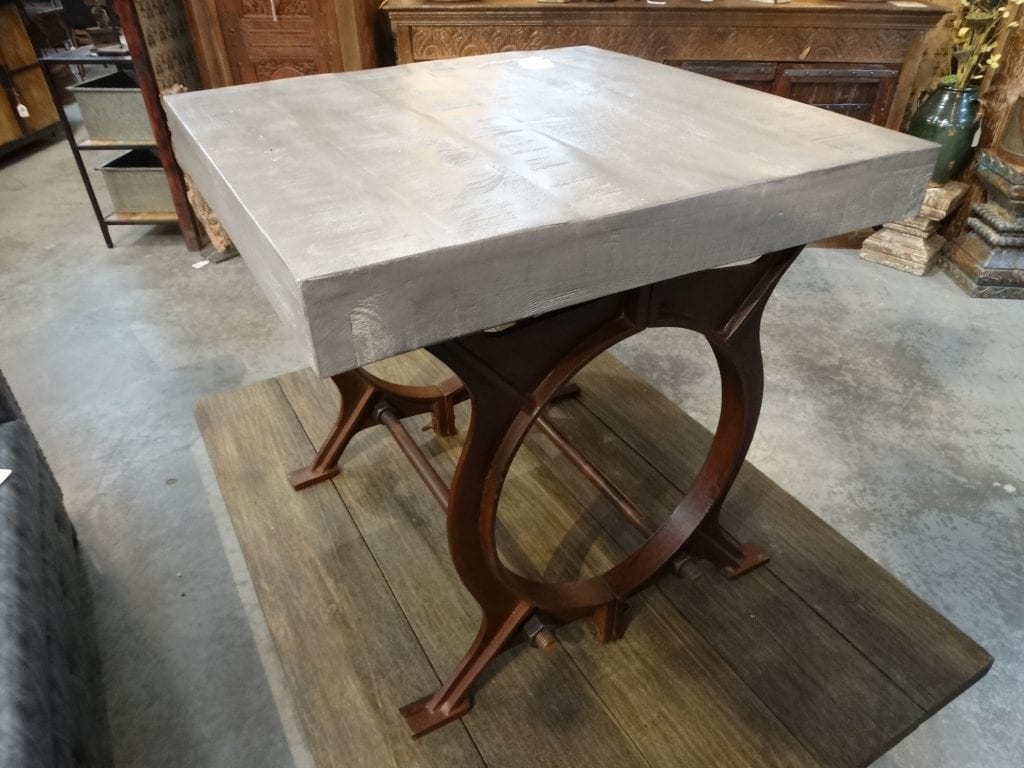 End Table Grey Wood Chunk Top Iron Base Side Table