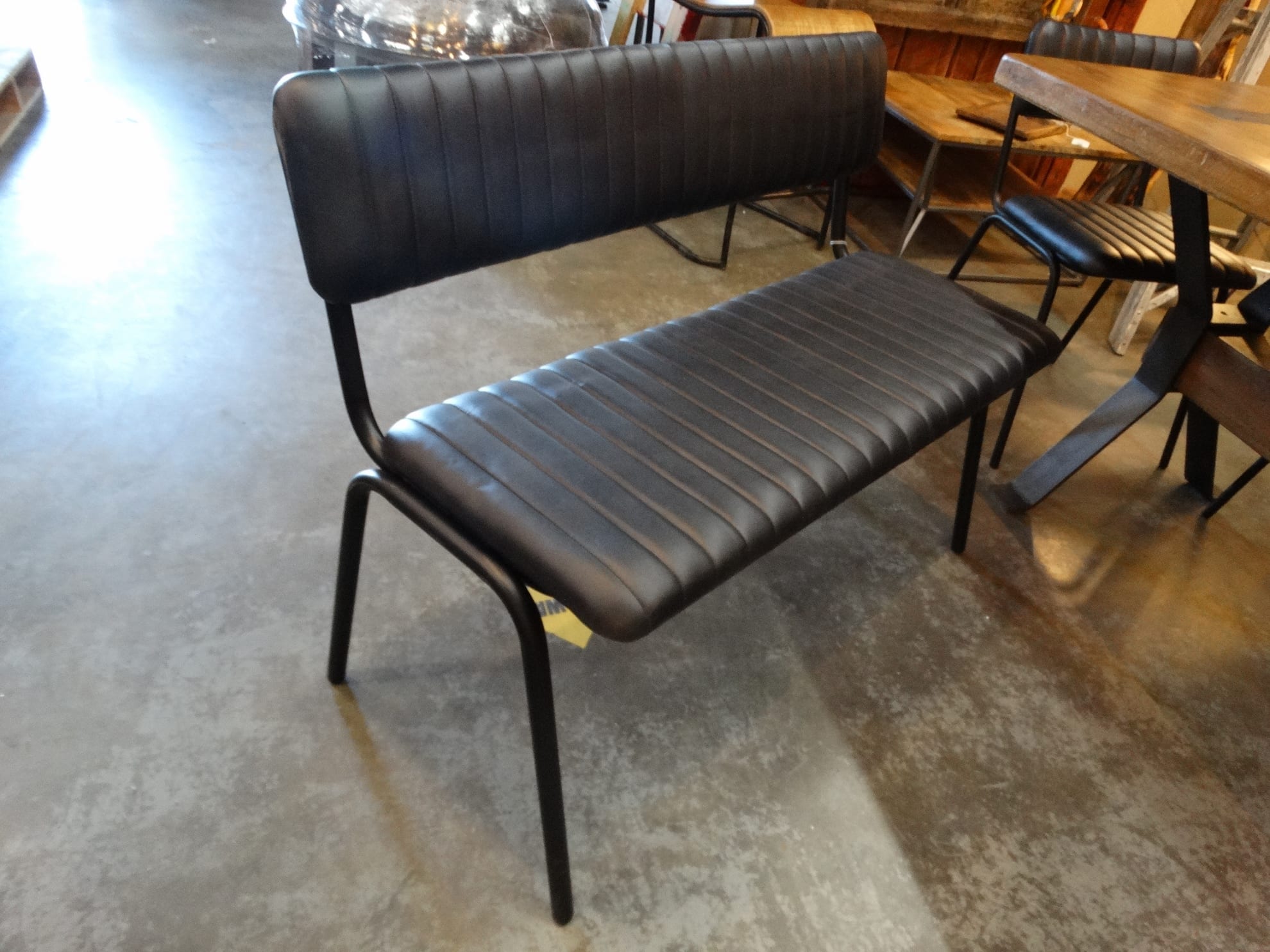 Metal Bench Has Simple Lines And, Black Leather Bench Seat
