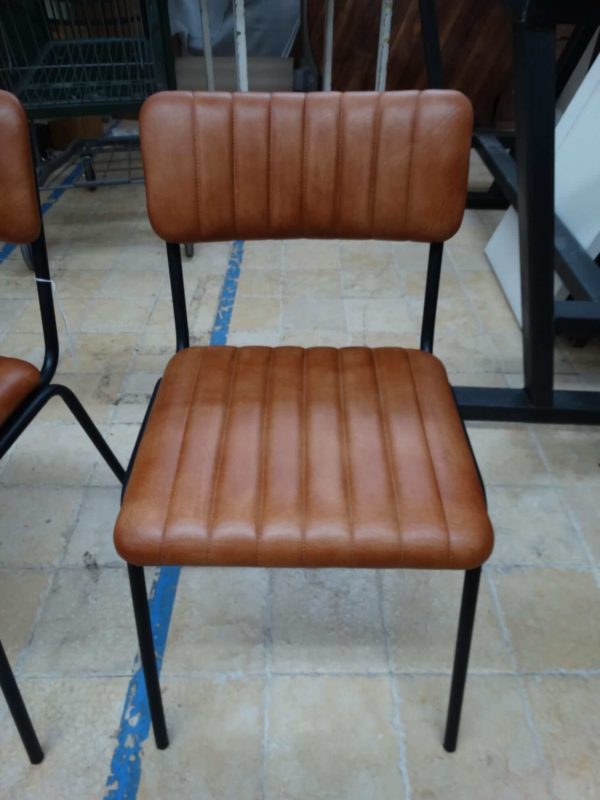 ribbed caramel leather dining chair