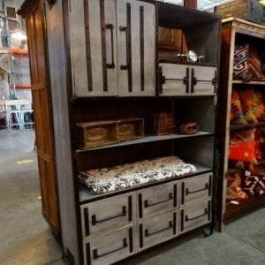Cabinet Grey Wood Black Metal Shelf Large