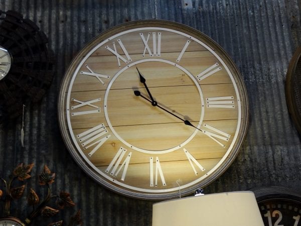 Round White Numerals on Wood Wall Clock