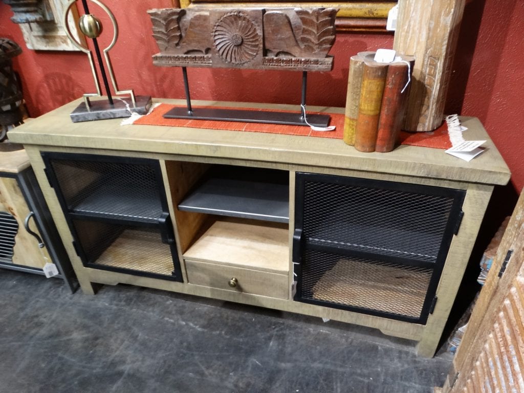 Sideboard TV Entertainment Console with Black Mesh Doors