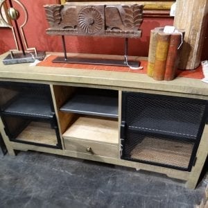 Sideboard TV Entertainment Console with Black Mesh Doors