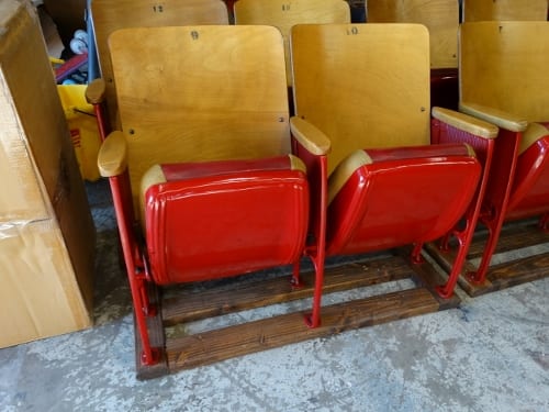 stadium seating bench with 2 individual folding padded seats