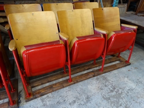 stadium seating bench with 3 individual folding padded seats