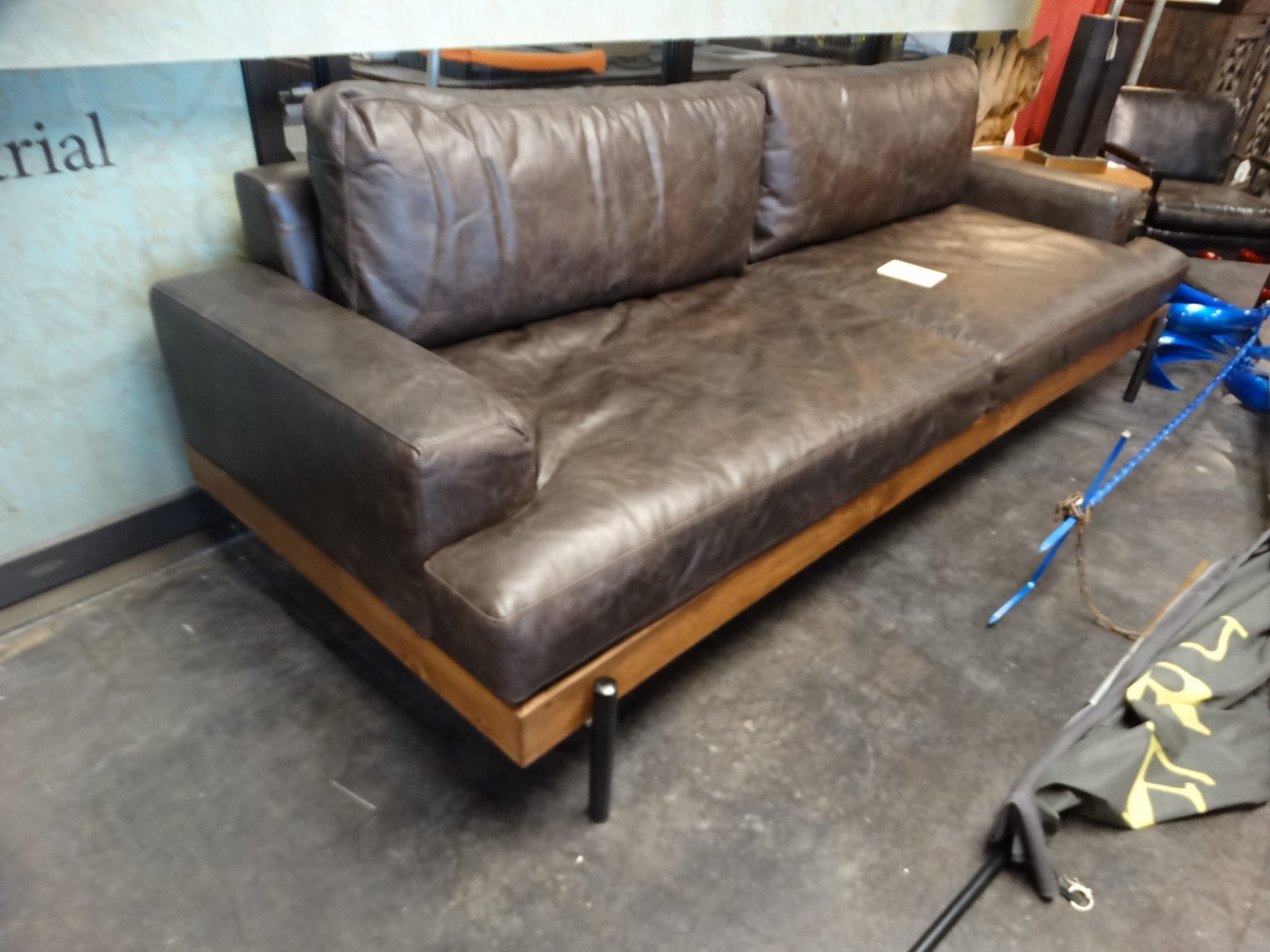 Leather Sofa with Wood Trim