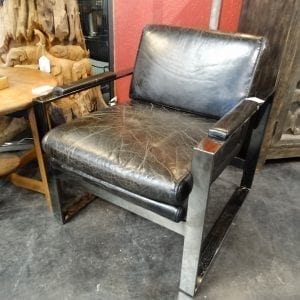 Silver Frame Black Leather Chair