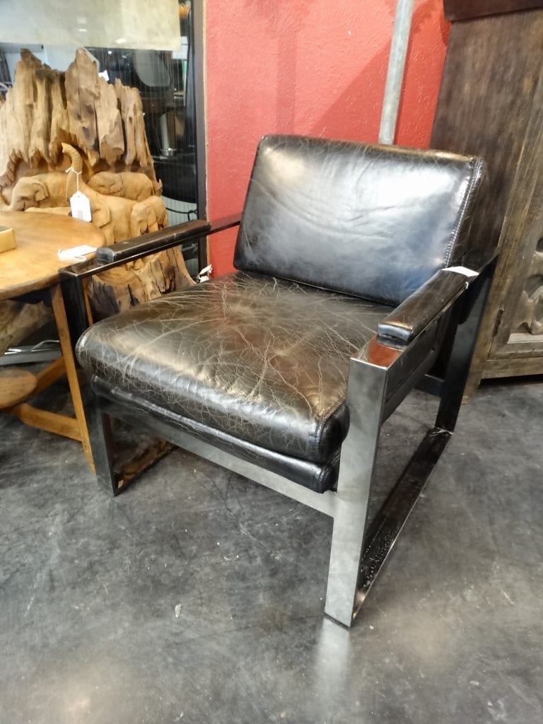 Silver Frame Black Leather Chair