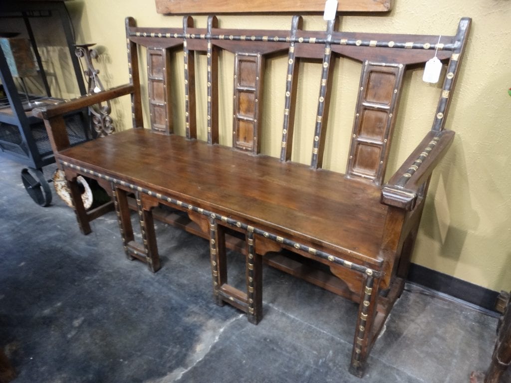 Wood Bench with Gold Accents