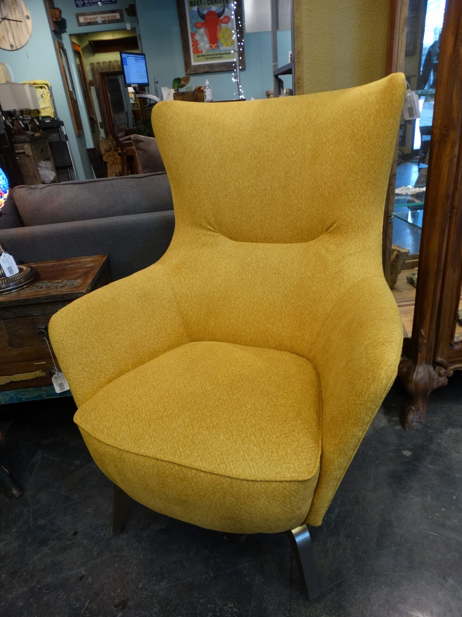 Hiback Yellow Upholstered Armchair