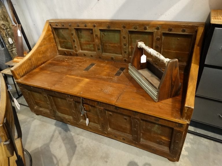 Wooden Bench with Back and Trunk Storage
