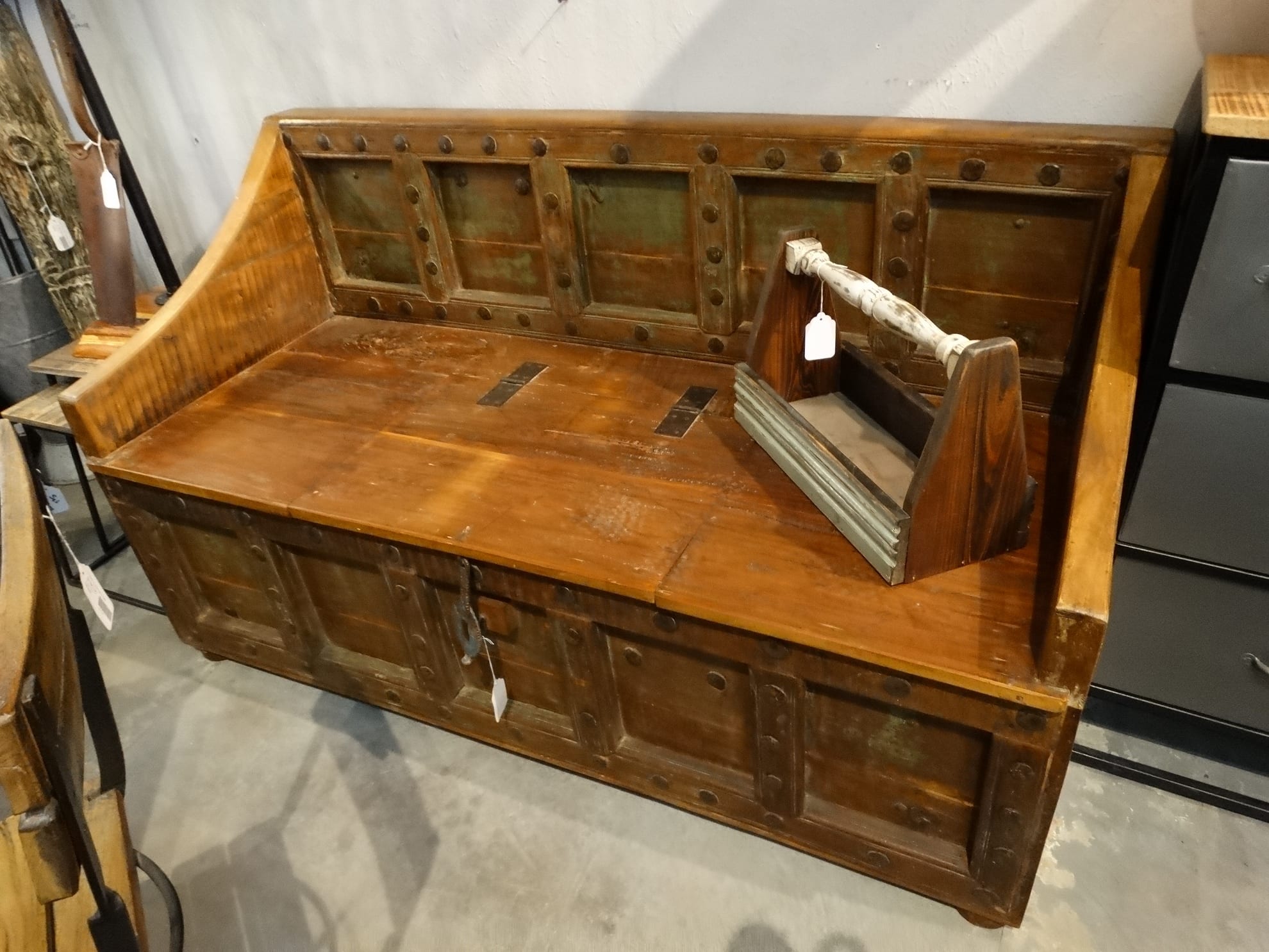 Wooden Bench with Back and Trunk Storage