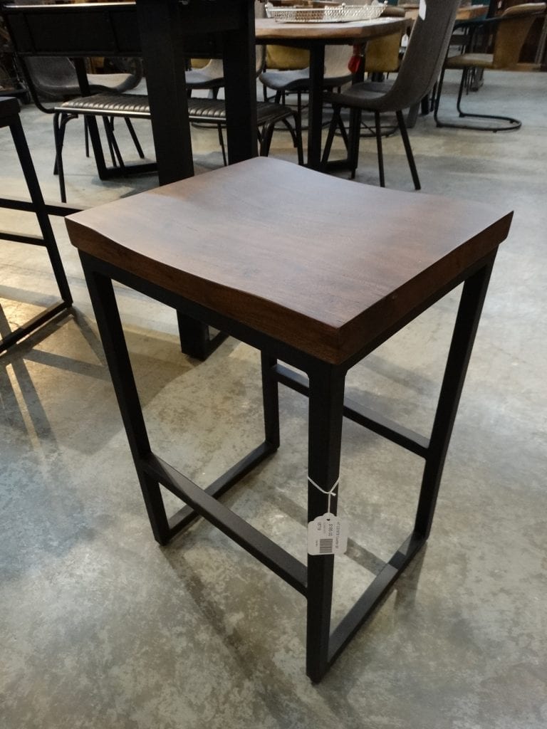 Dark Wood and Metal Stool Chair