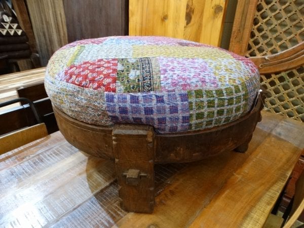 Ottoman Quilted Cushion Wood Stand Ottoman