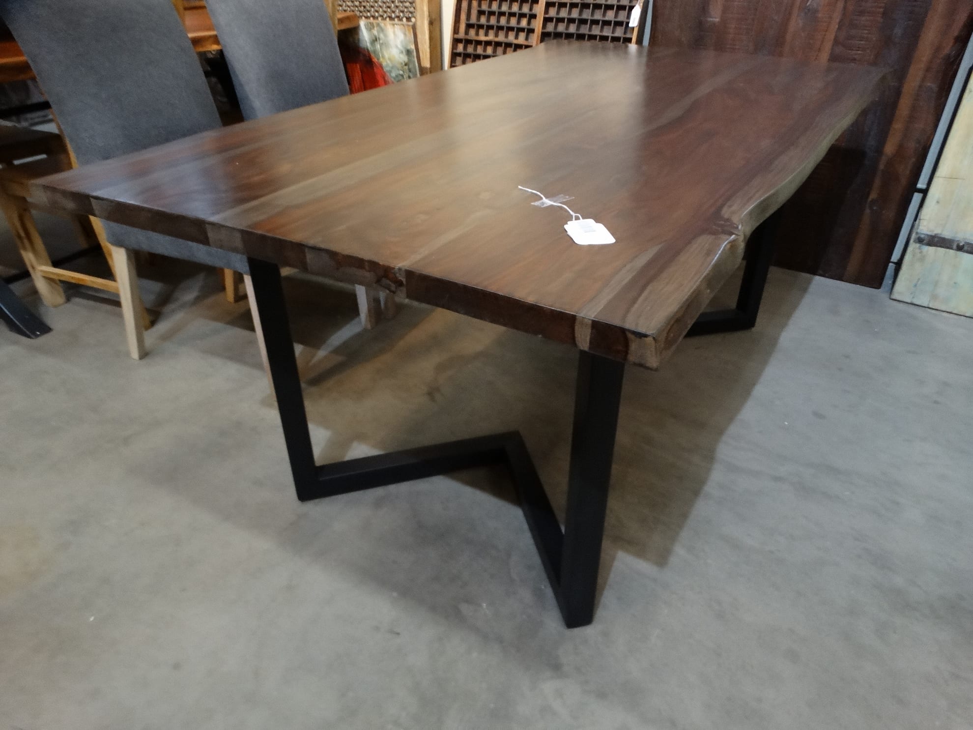 Dining Table Sheesham Gray with Black Base