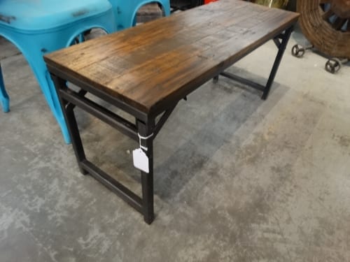 wood bench with iron frame