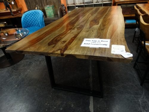 Dining Table Live Edge Brown Wood with Black Metal Base
