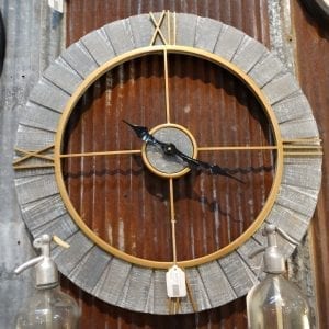 Metal and Wood Round Crosshairs Clock