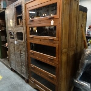 Cabinet Glass Barrister Cabinet with 5 Drawers