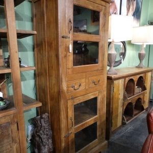 Cabinet Wide Chimney Wood Cabinet with Glass Panes