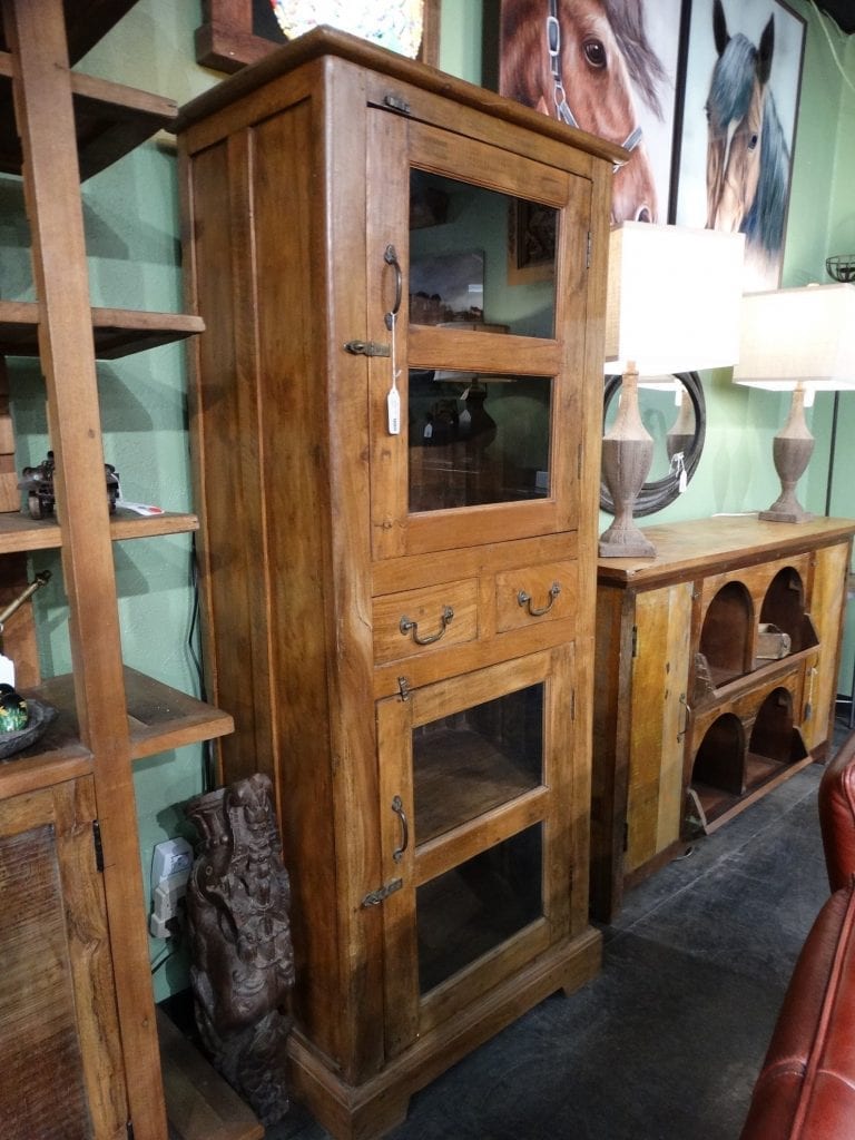 Cabinet Wide Chimney Wood Cabinet with Glass Panes