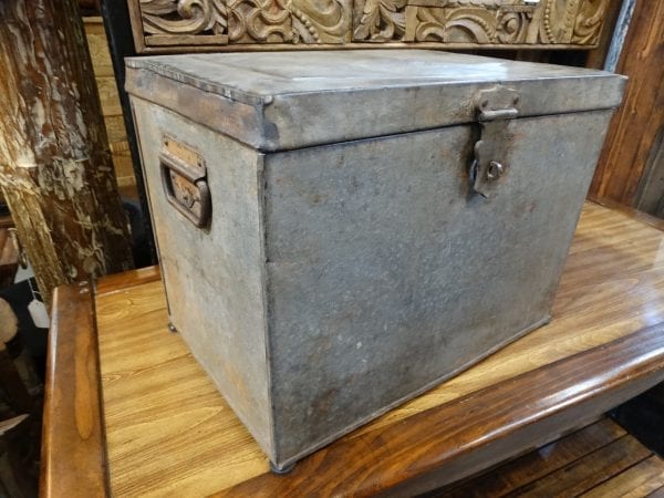Box Vintage Metal Box with Hinged Top