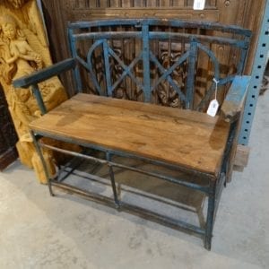 Vintage Blue Bench with Metal Base
