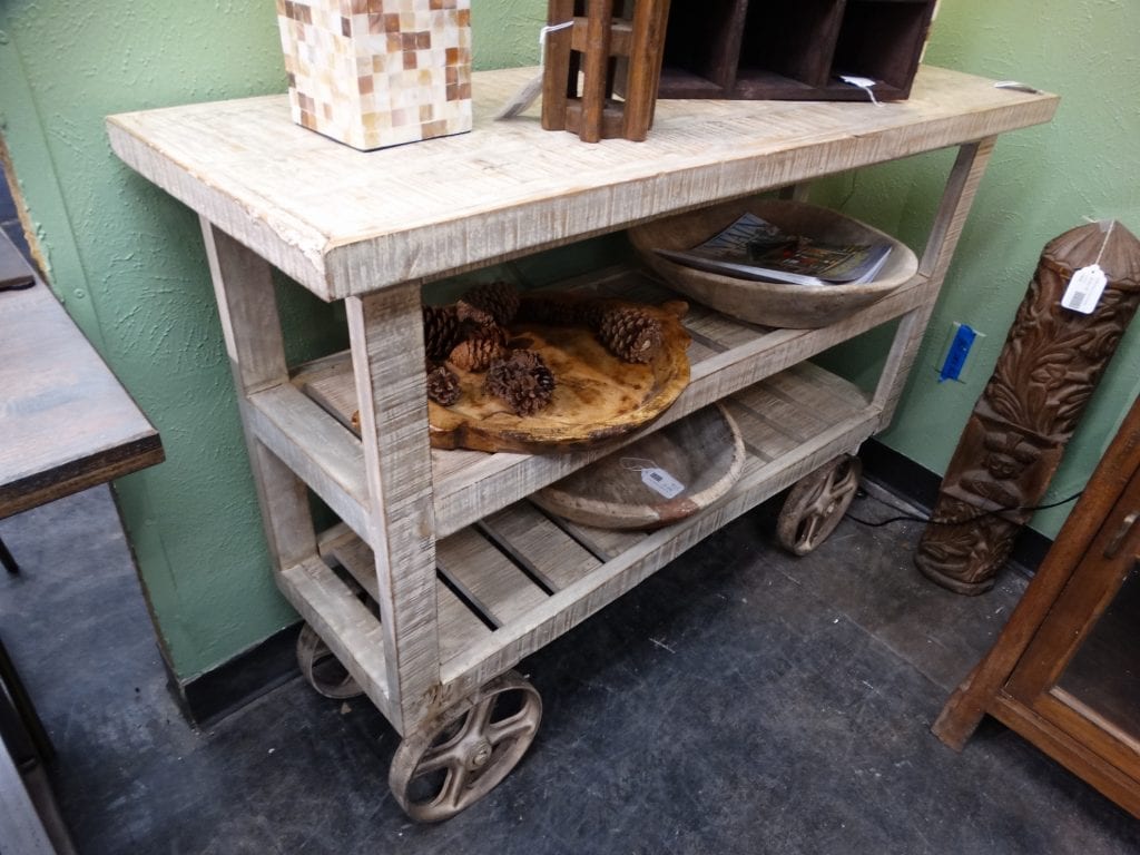 White Rustic Slatted Open Shelf Trolley