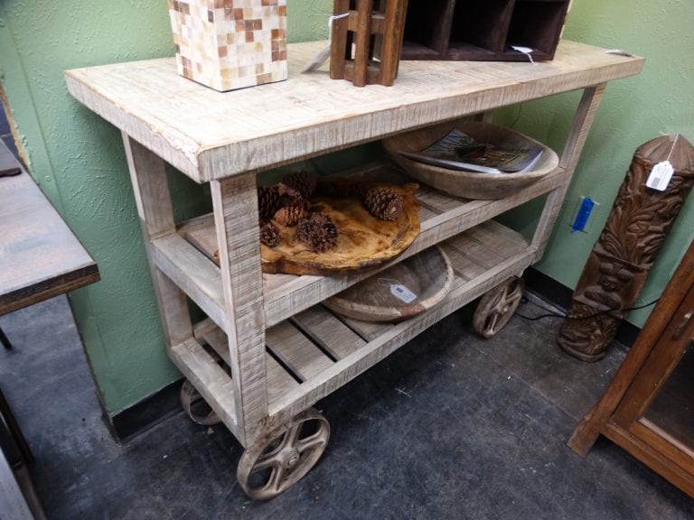 White Rustic Slatted Open Shelf Trolley