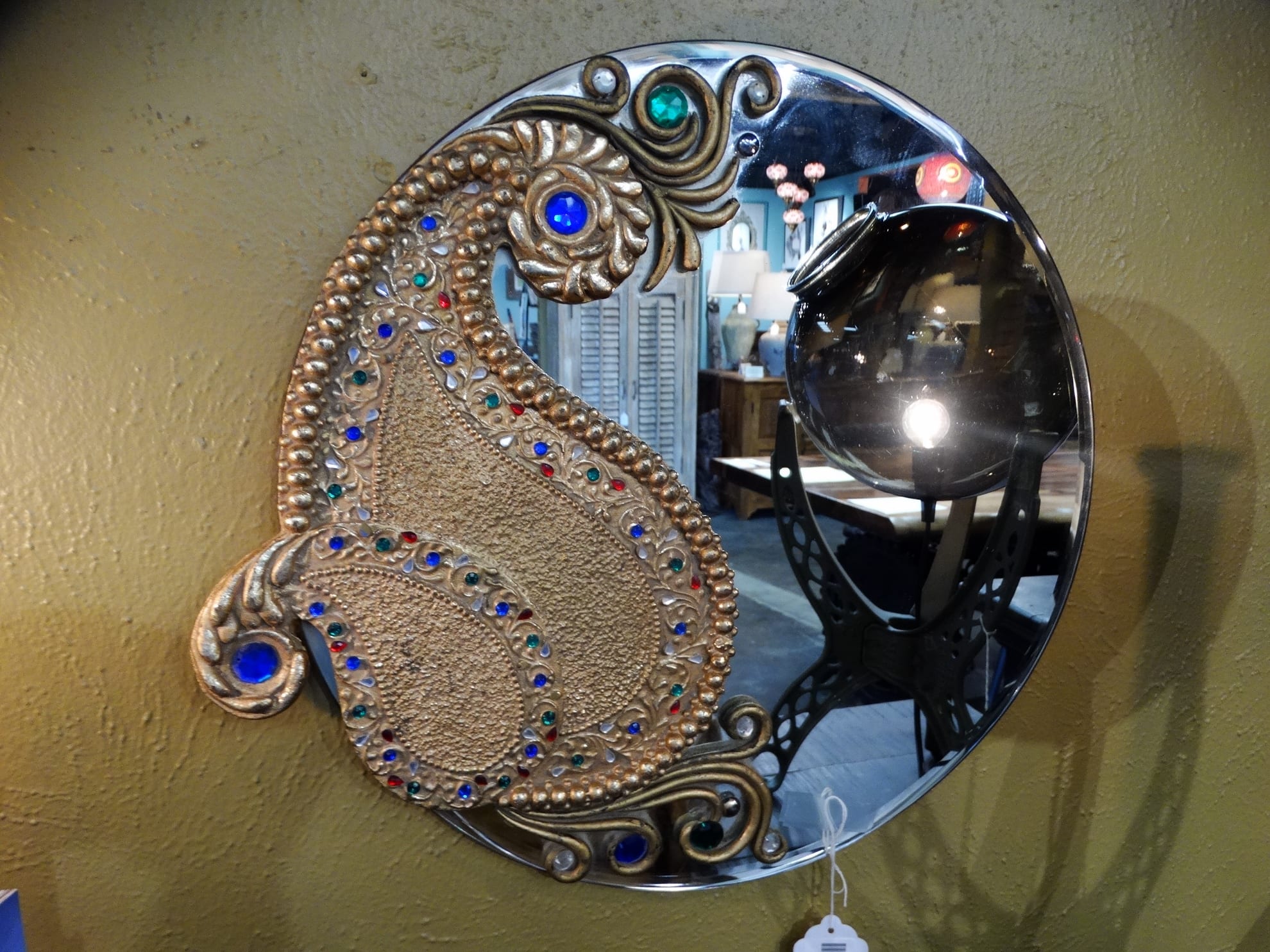 Round Fancy Bejeweled Paisley Mirror