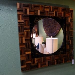 Mirror Square and Round Wood Pieces Mirror