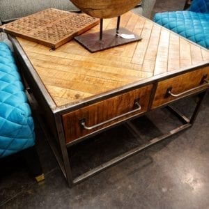 Reclaimed Wood with Industrial Metal Coffee Table with Side Drawers