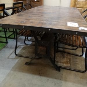 Table Wood Beam in Metal Base Dining Table