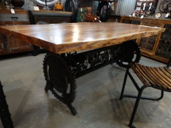 Dining Table with industrial iron Crank Base