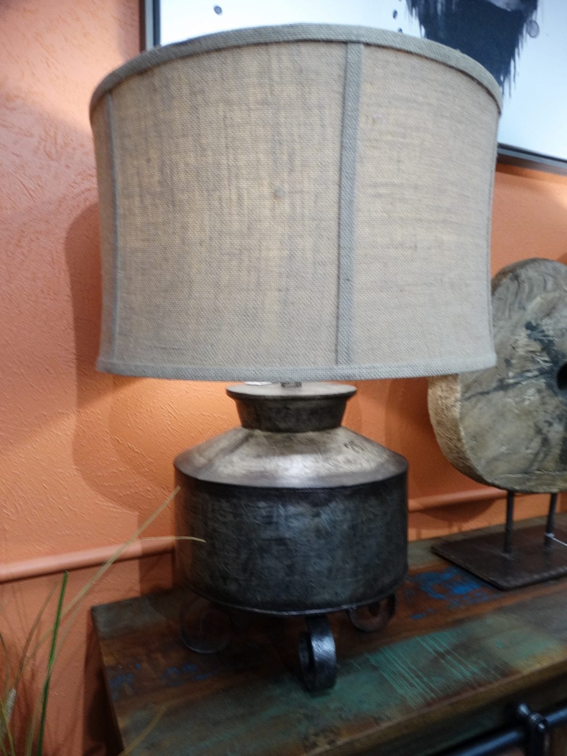 Lamp Metal Scroll Base Milk Jug Table Lamp Rare Finds Warehouse