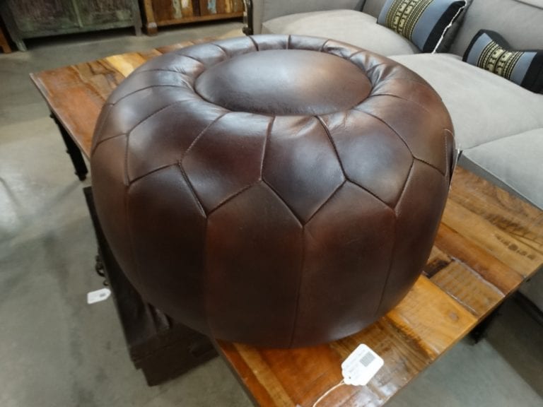 Ottoman Brown Leather Foot Stool - Rare Finds Warehouse Brown Leather Foot Stool