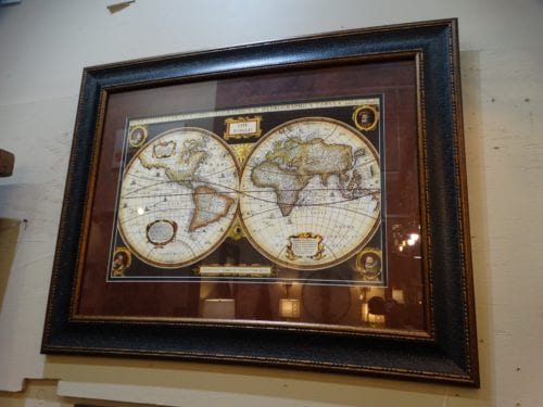 Framed Artwork of World Map in Glass Case