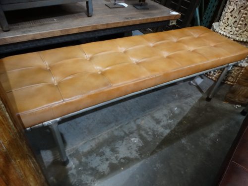 leather bench seat with iron legs